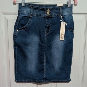 Buzz Jeans Denim Skirt L Y2K High Waist Pencil Trendy Stone Wash Stretchy